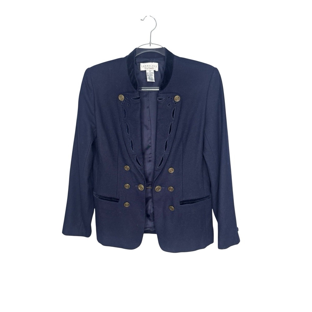 Vintage Blazer Size 2 Wool Blend Navy Blue Preppy Academia Equestrian Old Money - Picture 1 of 9